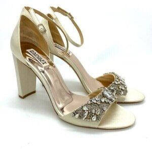 Badgley Mischka Women's Barby Ivory Satin Embellished Heels Size 10